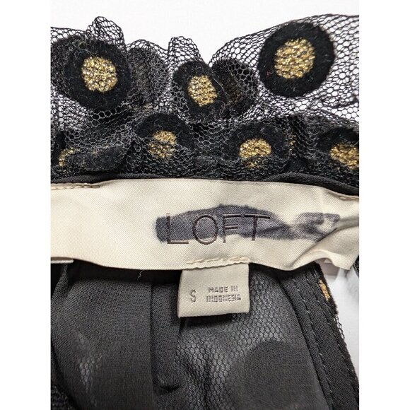 Black Halter Neck Polka Dot Top Ruffle Coquette Flocking By Loft Women Small - Picture 5 of 7